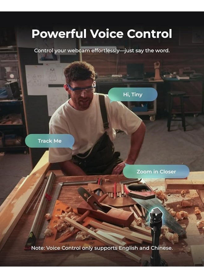 OBSBOT كاميرا ويب OBSBOT Tiny 3 مع صوت مكاني مدعوم بالذكاء الاصطناعي بدقة 4K، كاميرا PTZ بتتبع الذكاء الاصطناعي مع مستشعر 1/1.28"، ثلاث ميكروفونات، تحكم صوتي وإيمائي، 120FPS، HDR، كاميرا ويب للكمبيوتر، اللابتوب، البث، الاجتماعات، سويتش 2، وغيرها. - Image 5